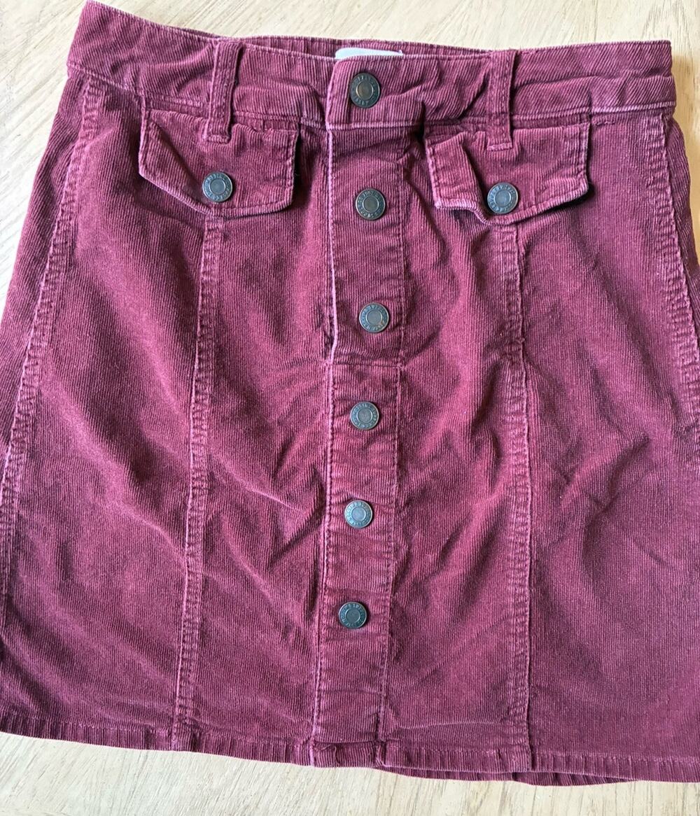 Vtg Corduroy Mini Skirt Button Front Y2K Burgundy Preppy Academia Punk Grunge 2